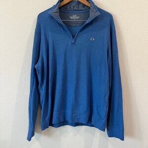 Vineyard Vines Mens 1/4 Zip Royal Blue 100% Pima Cotton Pullover Sweater | Sz L